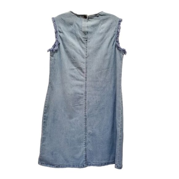 Hope and Harlow New Frayed Sleeveless Relaxed Fit Denim Shift Dress - Size 2 - Picture 3 of 6